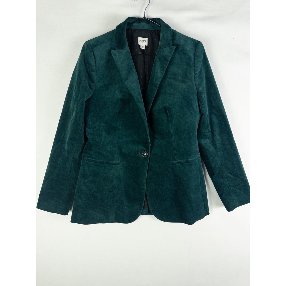 J.Crew Velvet Single Button Blazer Womens 6 Forest Green Lined Preppy Dark Acade